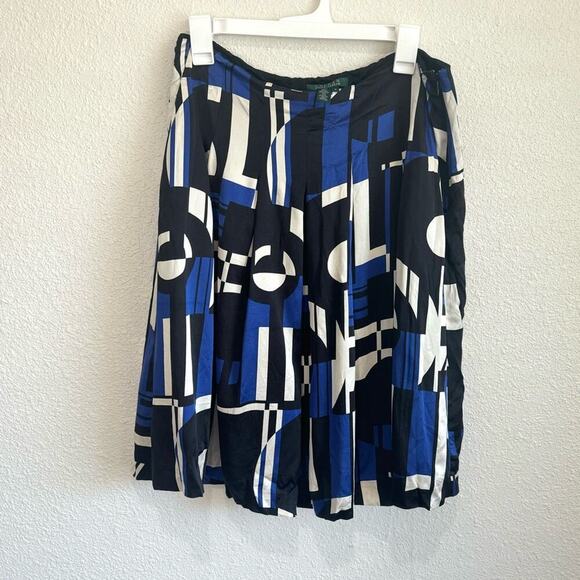 Lauren Ralph Lauren Women's 10 Skirt Navy Artsy Geometric Pattern Silk Blue - Picture 10 of 11